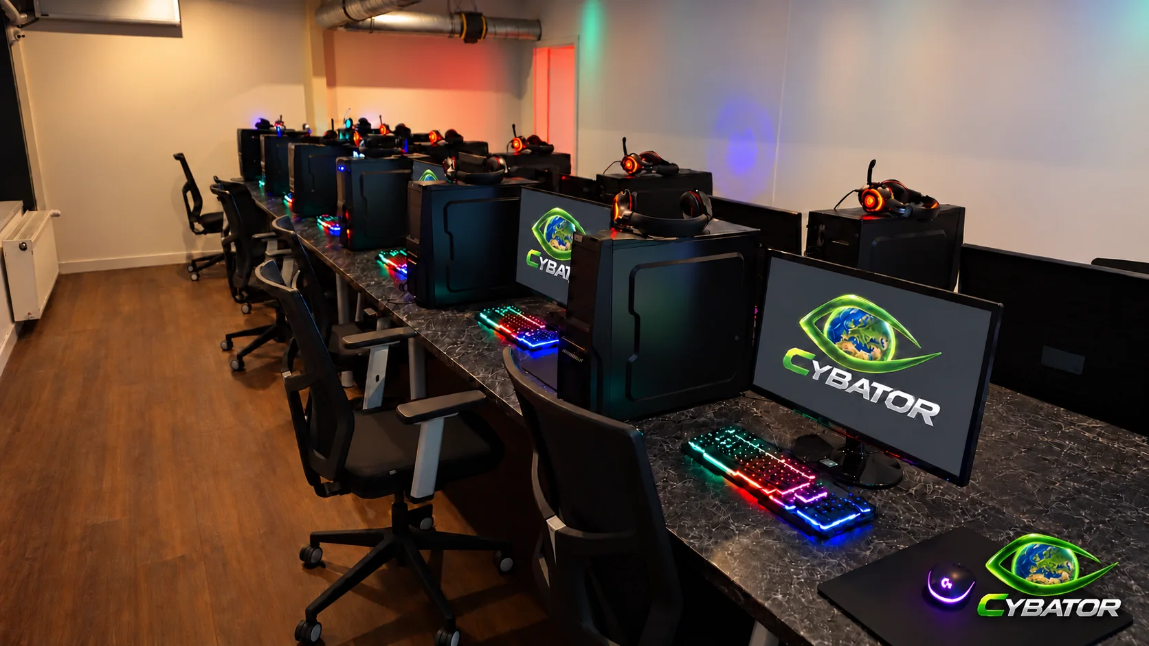 Gaming PCs with keyboards and headsets – Cybator