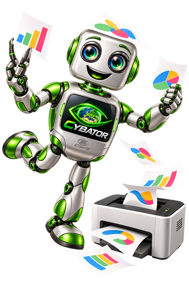 Cybator robot with a colour printer